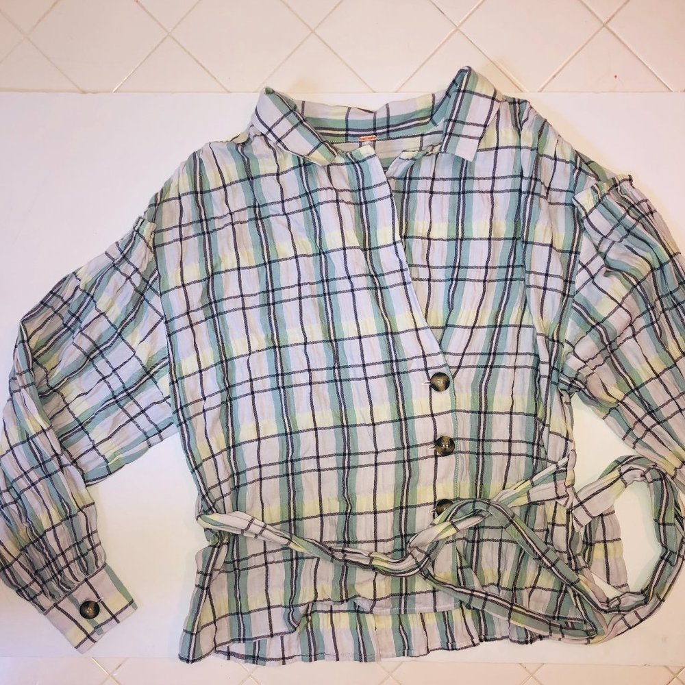 Blue and Yellow Plaid Shirt- Free People